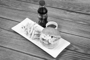Veg burger with french fries and thumps up 250ml