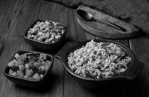 Keerai Soru Served With Potato Varuval And Poriyal