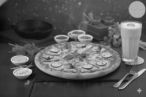 Veg Cheese Pizza + Strawberry Milkshake   