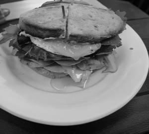 Fried egg and grilled chicken sandwich