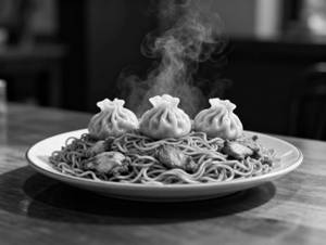 Chicken chow with 3 pcs steam momos