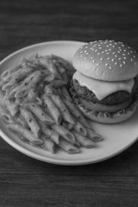 Half Red Sauce Pasta with Burger Combo
