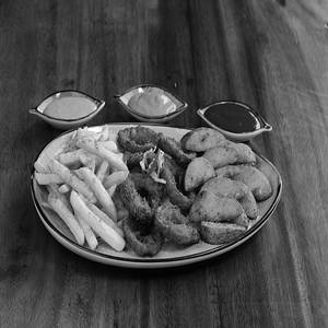 Platter Of Fries With Three Dips