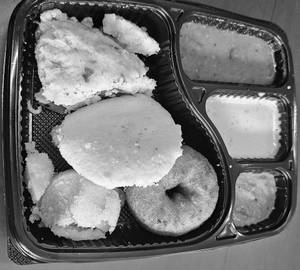 Mini breakfast[1 idli 1 vada 1 mini upma mini kesari 1 tea/1 Coffee chutney & sambar