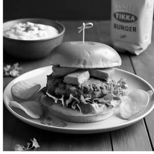 Paneer Tikka Burger With French Fries