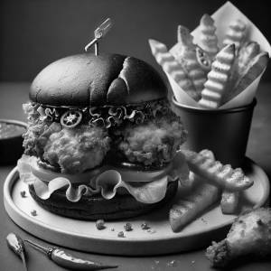 Black Crispy Fire Chicken Burger + Fiery Crispy Chicken Fries                                         