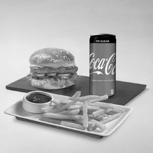 Spicy Chicken Burger With Fries & Coke Zero Can