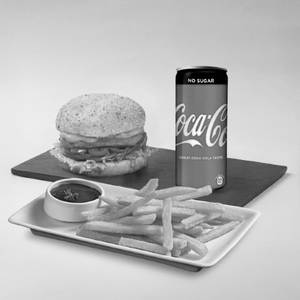 Spicy Paneer Burger With Fries & Coke Zero Can
