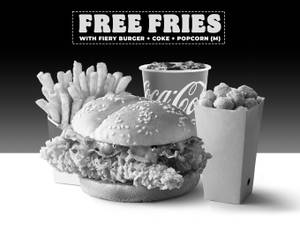 Fiery Burger and Popcorn Meal + Free Fries