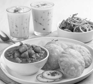 Aloo Tamatar And 6 Puri With Boondi Raita / Sweet Lassi