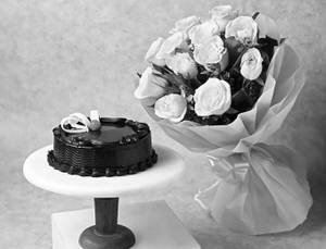 Choco Truffle Cake With Yellow Rose Bouquet