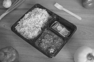 Veg Fried Rice With Chicken Manchurian Gravy
