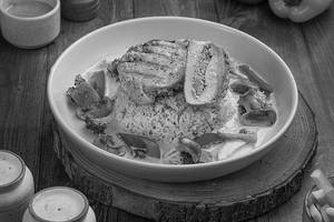 Stuffed Grilled Chicken Breast, Sautee Vegetables With Brown Rice