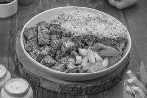 High Protein Paneer Teriyaki, Sautee Vegetables With Brown Rice