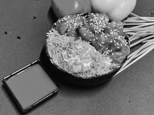 Schezwan Egg Fried Rice With Sesame Chicken