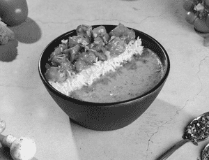 Saute Chicken Rice Bowl In Pesto Sauce