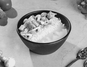 Saute Vegetable Rice Bowl In Cheese Sauce