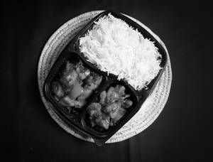 Steamed Rice with Aloo Tamatar Bhaji