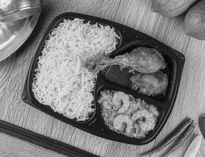 "basmati Rice+chicken Bhuna (2 Pcs)+kochupatta  Chingri Tray"