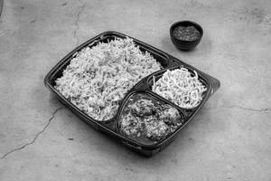 Schezwan Rice + Manchurian Gravy + + Crispy Chopsuey