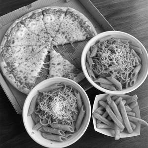 Cheese burst pizza + Red sauce pasta + Peri peri fries                                                   