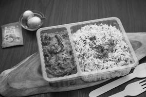 Jeera Rice + Mushroom Masala + Pickles + Onions (serves 1)