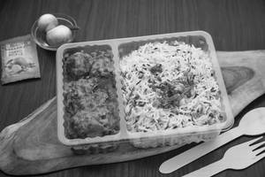 Jeera Rice + Dum Aloo + Pickles + Onions (serves 1)