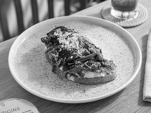 Cheesy Scrambled Egg, Kale & Mushroom On Sourdough