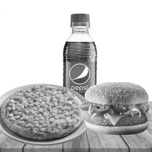 Corn Pizza Pie + Veg American Cheese Supreme Burger + Pepsi 250ml