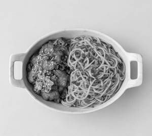 Bowl of Veg Chow with Veg Manchurian
