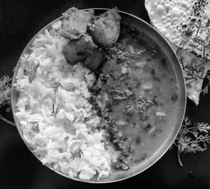 Rice+ dal+alu fry bowl+cold drinks