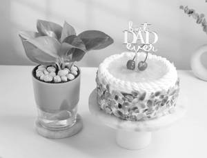 Father's Day Eggless Pineapple Cake Combo with Topper & Money Plant