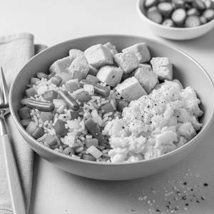 Protein scramble: chicken egg & rice bowl