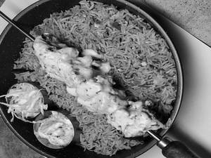Malai Kebab With Garlic Rice