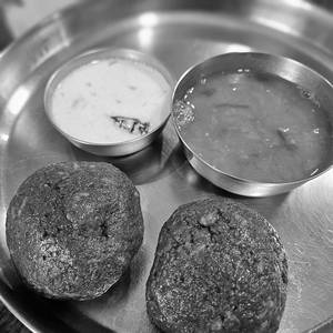 Ragi Mudda With Sambar & Majjiga Pulusu