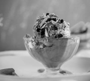 Ice cream with chocolate syrup