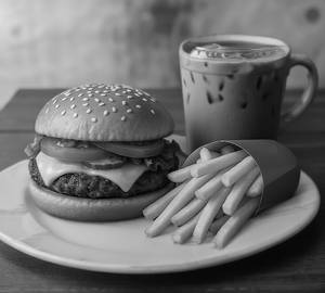 Veg Patty Burger, Cold Coffee, French Fry