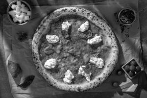 Italian Pizza Marinara with Burrata, Basil Leaves & Olive Oil