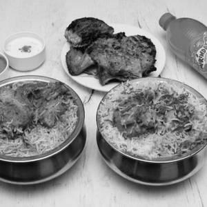 2 Half Hyderabadi Chicken Biryani+half Bbq Chicken+soft Drinks