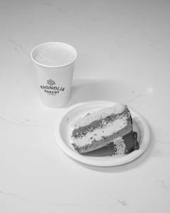 Vanilla with Chocolate Buttercream Cake with Oat Milk Peach Latte