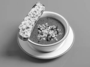 Tomato Soup With Tempura Boondi And Cheese Toast