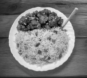 Chilly chicken with veg fried rice