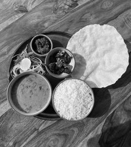 Gutti Vankaya With White Rice And Palak Dal