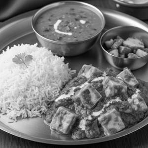 Paneer Thali  Rice, Paneer masala, Dal, Pickle