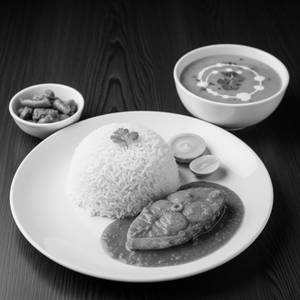 Fish Thali  Rice, Fish Curry 1 Pc, Dal, Pickle