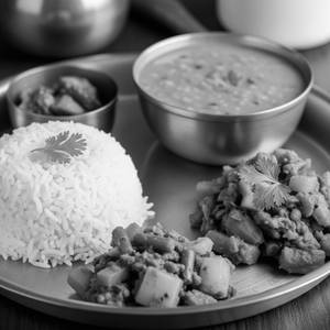 Veg Thali  Rice, Dal, Mix veg, Pickle