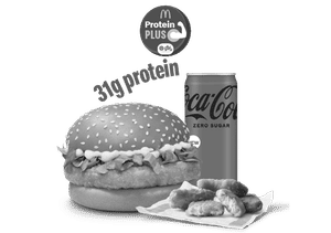 McChicken Burger Protein Plus + 4 Pc Chicken Nuggets + Coke Zero