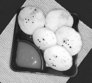 Suji Idli with spicy red chutney