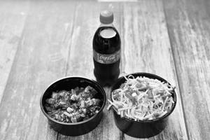 Chilli Chicken Dry [Half] With Chicken Hakka Noodles [Half] And Thums Up Soft Beverage [250 Ml]
