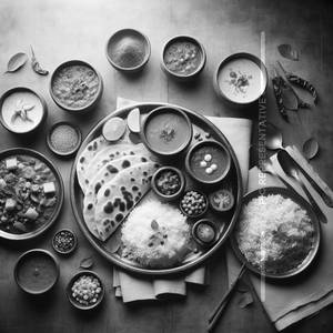 Roti + Rice + Dal + 2 Sabji + Papad
